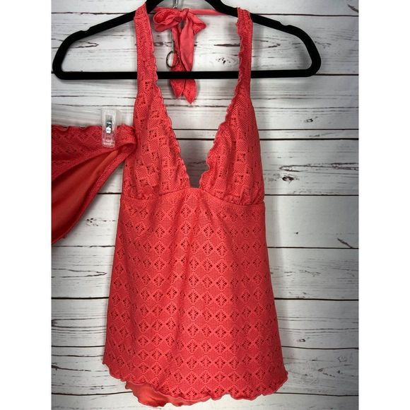Mossimo Peach Coral Eyelet Halter‎ Style Size Large 2 Piece Swimsuit - Picture 7 of 9